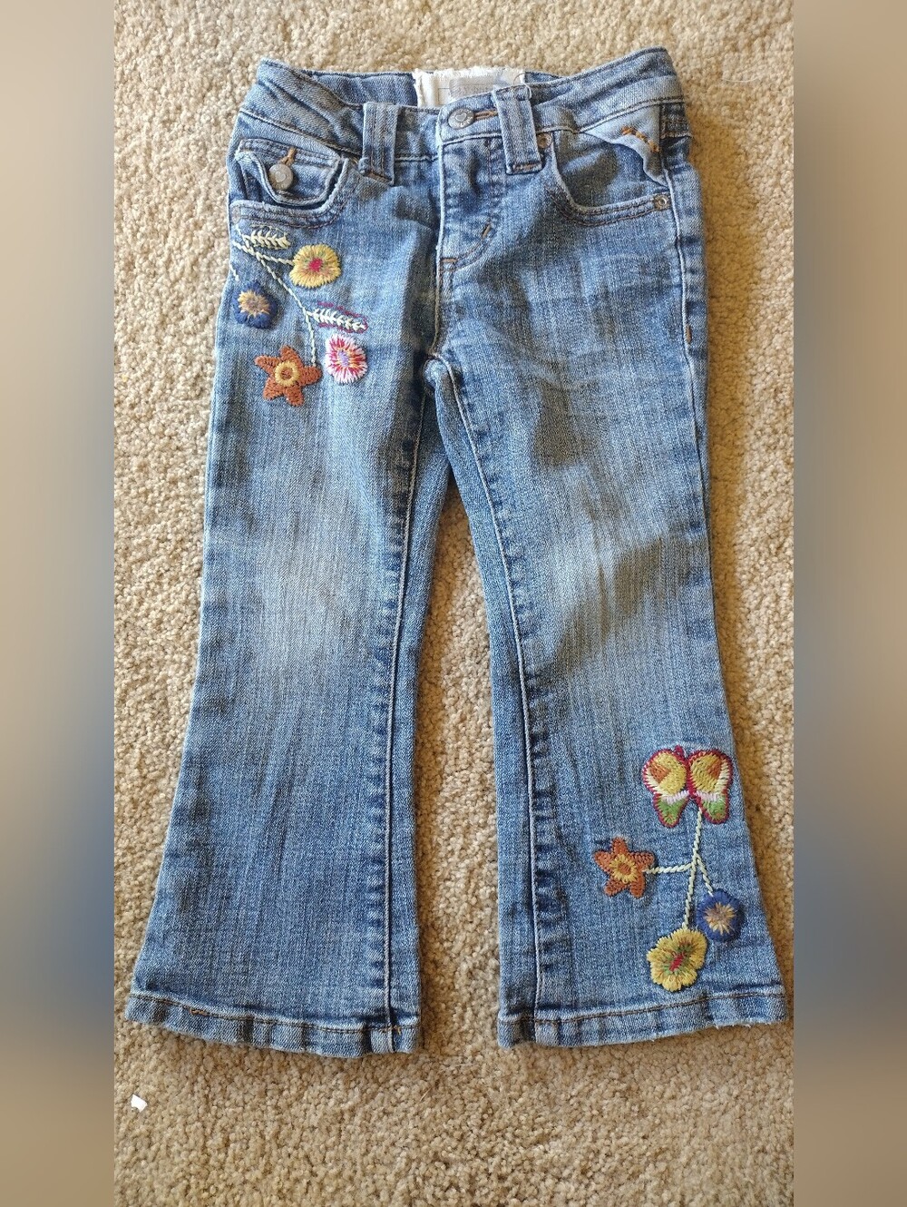 Girls' Blue Embroidered Jeans - Floral Detail